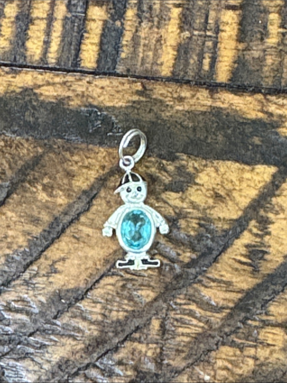 Sterling Silver July Charm Pendant with Blue Gemstone - Playful Boy Design